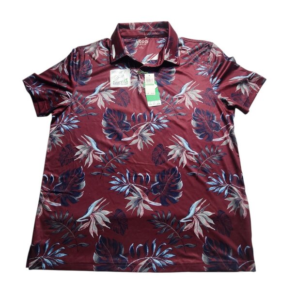 Izod Golf Mens Swing Flex Polo Shirt Maroon Floral Print UPF 50 Stretch Size L - Picture 1 of 6
